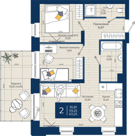 Квартира 63,3 м², 2-комнатная - изображение 1