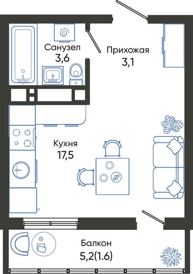 25,8 м², квартира-студия 5 923 680 ₽ - изображение 11