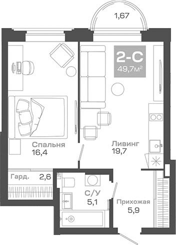 50 м², 1-комнатная квартира 8 940 000 ₽ - изображение 1