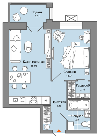 45 м², 2-комнатная квартира 6 398 904 ₽ - изображение 1