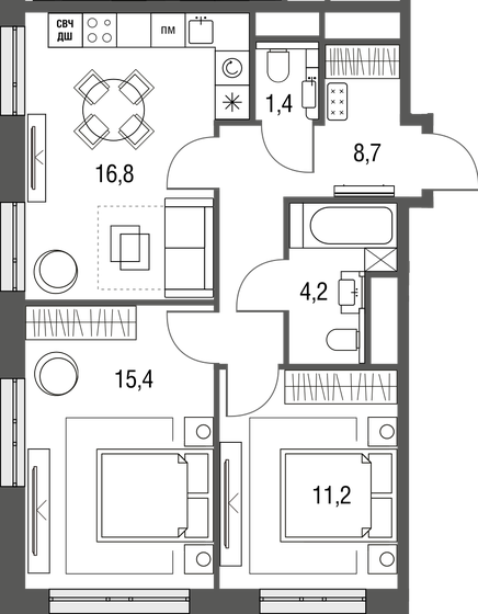 57,9 м², 3-комнатная квартира 23 517 822 ₽ - изображение 16