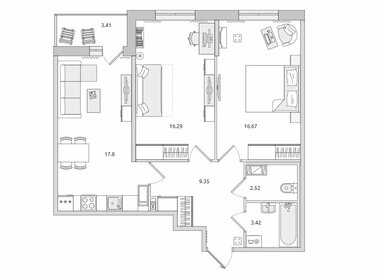 Квартира 69,5 м², 2-комнатная - изображение 1