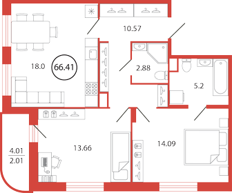 63,9 м², 2-комнатная квартира 12 071 430 ₽ - изображение 59