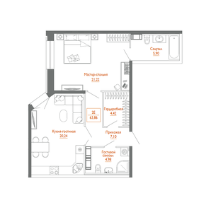 64,4 м², 1-комнатная квартира 31 221 180 ₽ - изображение 48