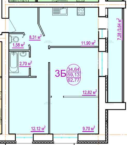 63,3 м², 3-комнатная квартира 5 400 000 ₽ - изображение 1