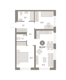 Квартира 61,3 м², 2-комнатная - изображение 1