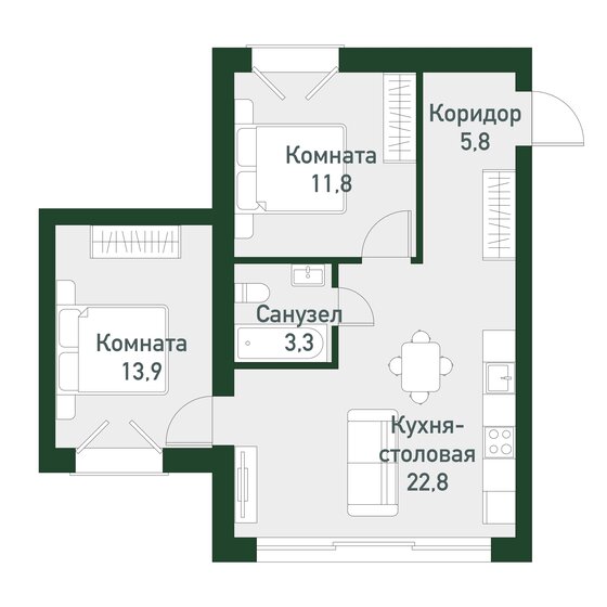 56,8 м², 2-комнатная квартира 6 872 800 ₽ - изображение 25