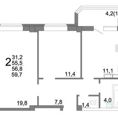 Квартира 59,7 м², 2-комнатная - изображение 3