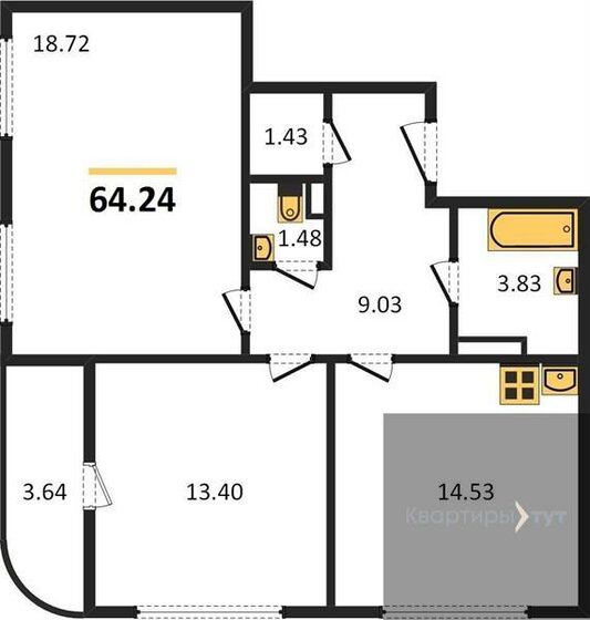 64,2 м², 2-комнатная квартира 8 030 000 ₽ - изображение 1