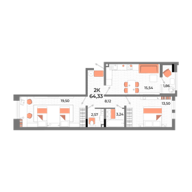 Квартира 64,3 м², 2-комнатная - изображение 1