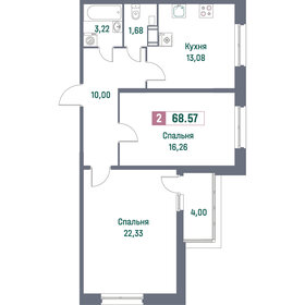 Квартира 68,6 м², 2-комнатная - изображение 1