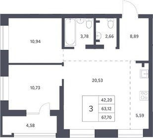 Квартира 68 м², 3-комнатная - изображение 1