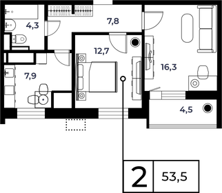 Квартира 53,8 м², 2-комнатная - изображение 1