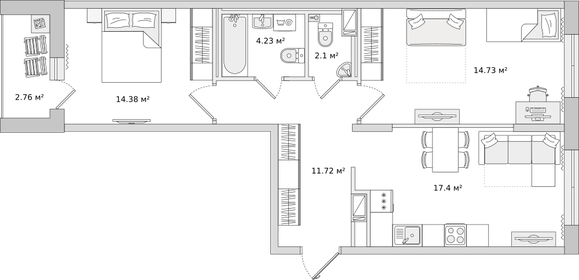 76,4 м², 2-комнатная квартира 23 970 730 ₽ - изображение 73