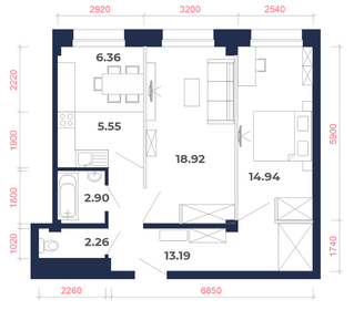 Квартира 64,1 м², 3-комнатная - изображение 2