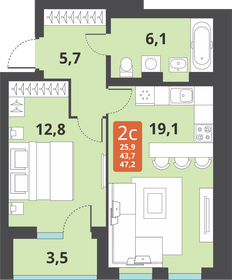 42,8 м², 2-комнатная квартира 5 890 000 ₽ - изображение 11