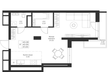 45 м², 1-комнатная квартира 11 990 000 ₽ - изображение 79