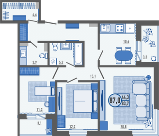 Квартира 87 м², 3-комнатная - изображение 1