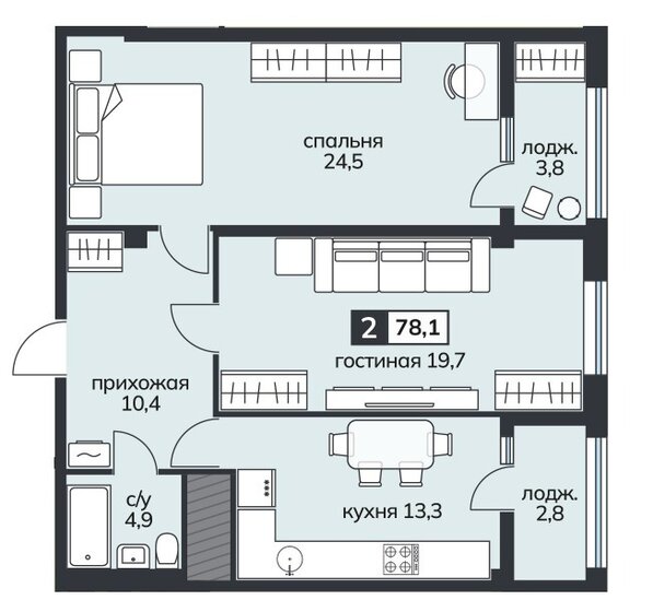 78,1 м², 2-комнатная квартира 8 200 500 ₽ - изображение 1