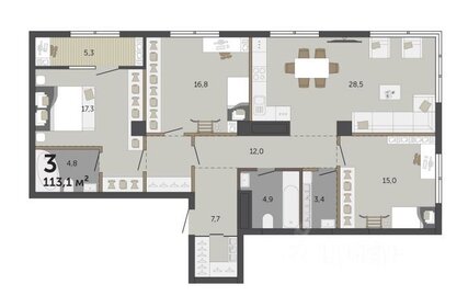 Квартира 113 м², 3-комнатная - изображение 1