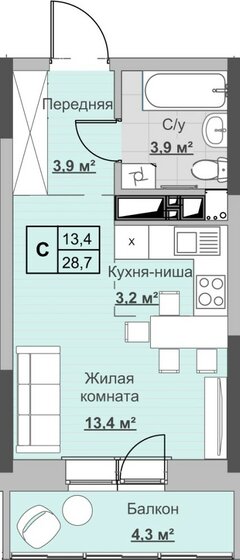 28,7 м², квартира-студия 3 626 731 ₽ - изображение 15