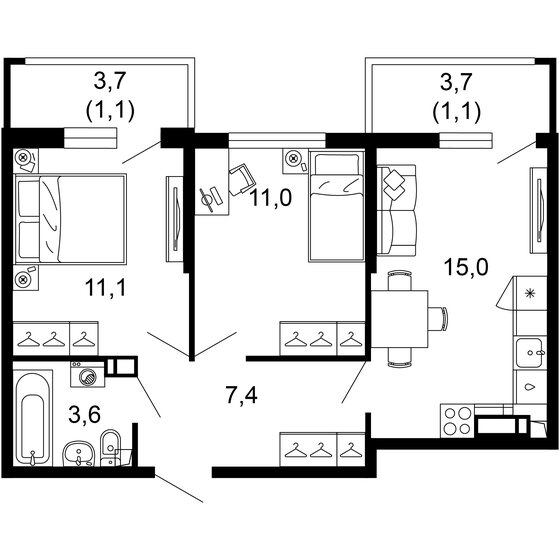 50,3 м², 2-комнатная квартира 19 244 780 ₽ - изображение 1