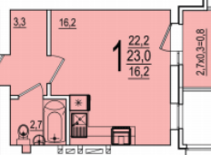 Квартира 23 м², 1-комнатная - изображение 1