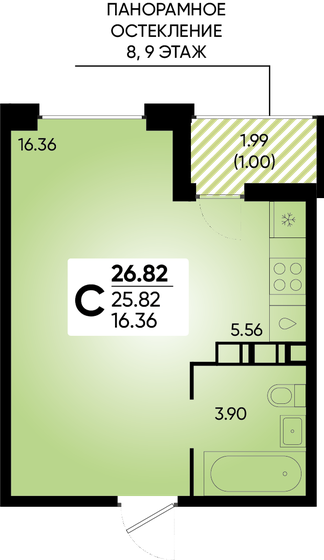 26,8 м², квартира-студия 4 373 537 ₽ - изображение 36