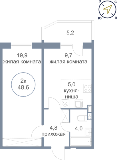 48,6 м², 2-комнатная квартира 6 180 000 ₽ - изображение 1