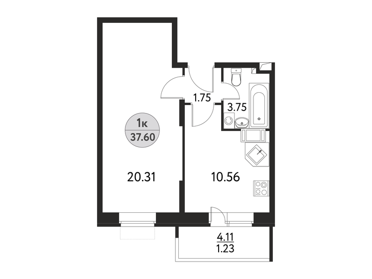 37,6 м², 1-комнатная квартира 6 674 000 ₽ - изображение 1