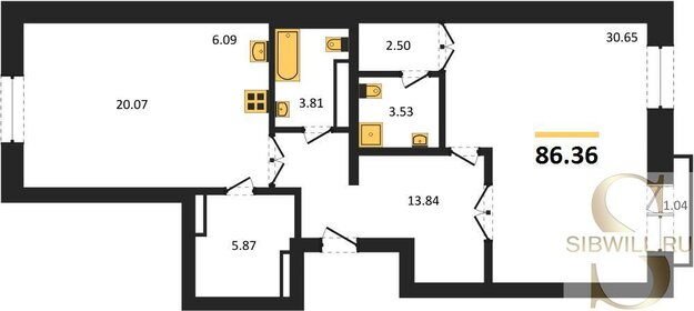 Квартира 86,4 м², 2-комнатная - изображение 1