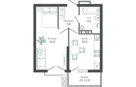 37,2 м², 1-комнатная квартира 17 810 200 ₽ - изображение 1