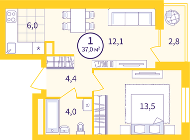 40,6 м², 1-комнатная квартира 5 260 000 ₽ - изображение 19