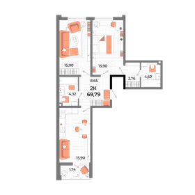 Квартира 69,8 м², 2-комнатная - изображение 1