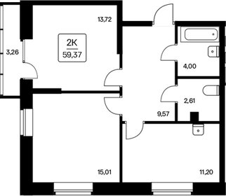 Квартира 59,4 м², 2-комнатная - изображение 1