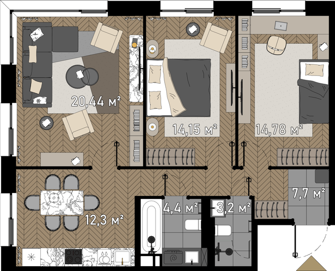 77 м², 3-комнатные апартаменты 70 778 600 ₽ - изображение 1