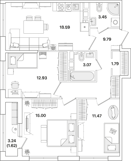 77,7 м², 3-комнатная квартира 19 355 160 ₽ - изображение 1