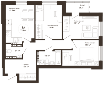 Квартира 78,8 м², 3-комнатная - изображение 1
