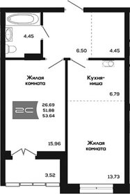 Квартира 54 м², 1-комнатная - изображение 1