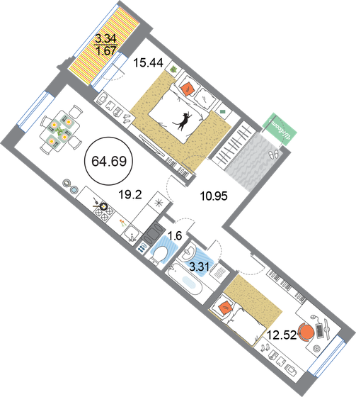 64,7 м², 2-комнатная квартира 17 873 848 ₽ - изображение 1