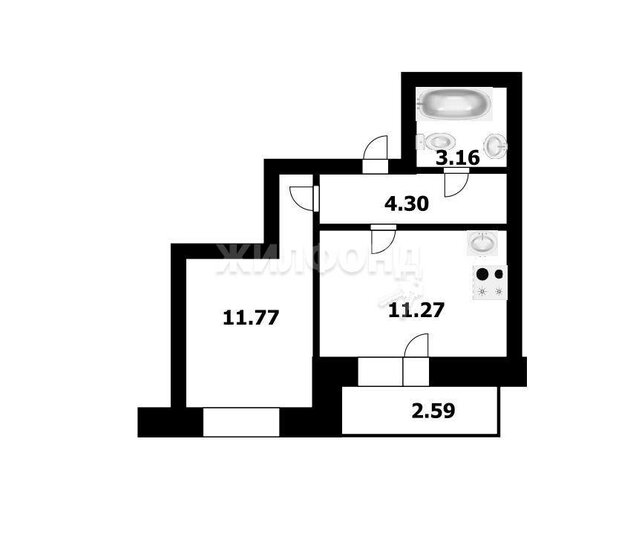 30,9 м², 1-комнатная квартира 4 450 000 ₽ - изображение 1