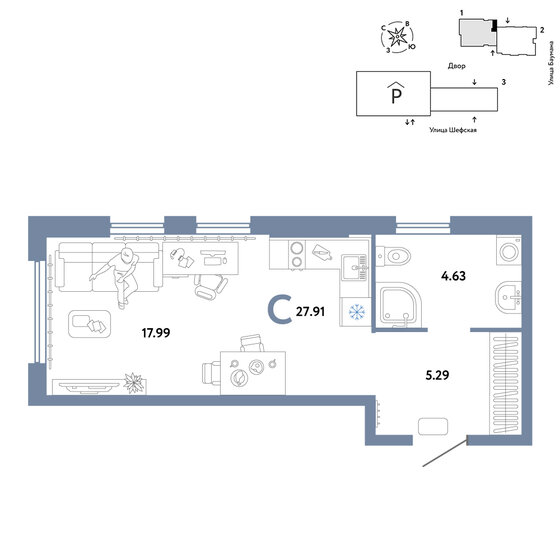 27,9 м², квартира-студия 5 290 000 ₽ - изображение 1