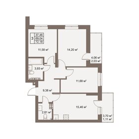 Квартира 72,2 м², 3-комнатная - изображение 1