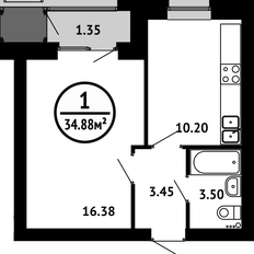 Квартира 34,9 м², 1-комнатная - изображение 2