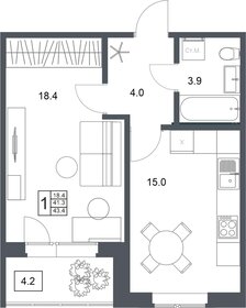 43,4 м², 1-комнатная квартира 4 669 840 ₽ - изображение 16