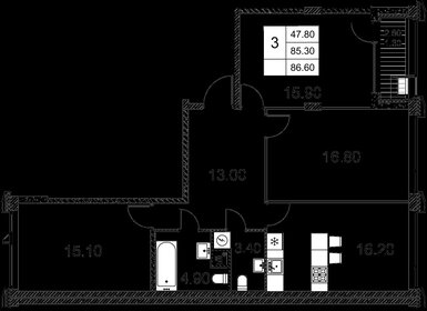 Квартира 86,3 м², 3-комнатная - изображение 1