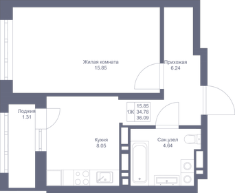 36,4 м², 1-комнатная квартира 8 724 000 ₽ - изображение 53