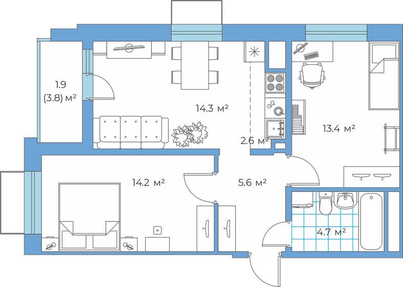 61 м², 3-комнатная квартира 4 993 800 ₽ - изображение 19