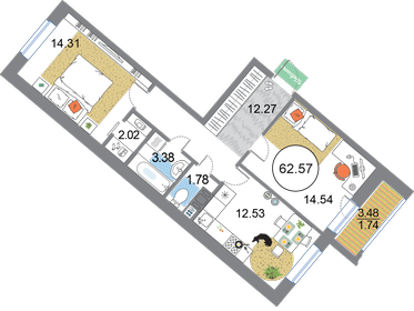 62,3 м², 2-комнатная квартира 17 202 438 ₽ - изображение 24