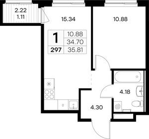 Квартира 35,8 м², 1-комнатная - изображение 1